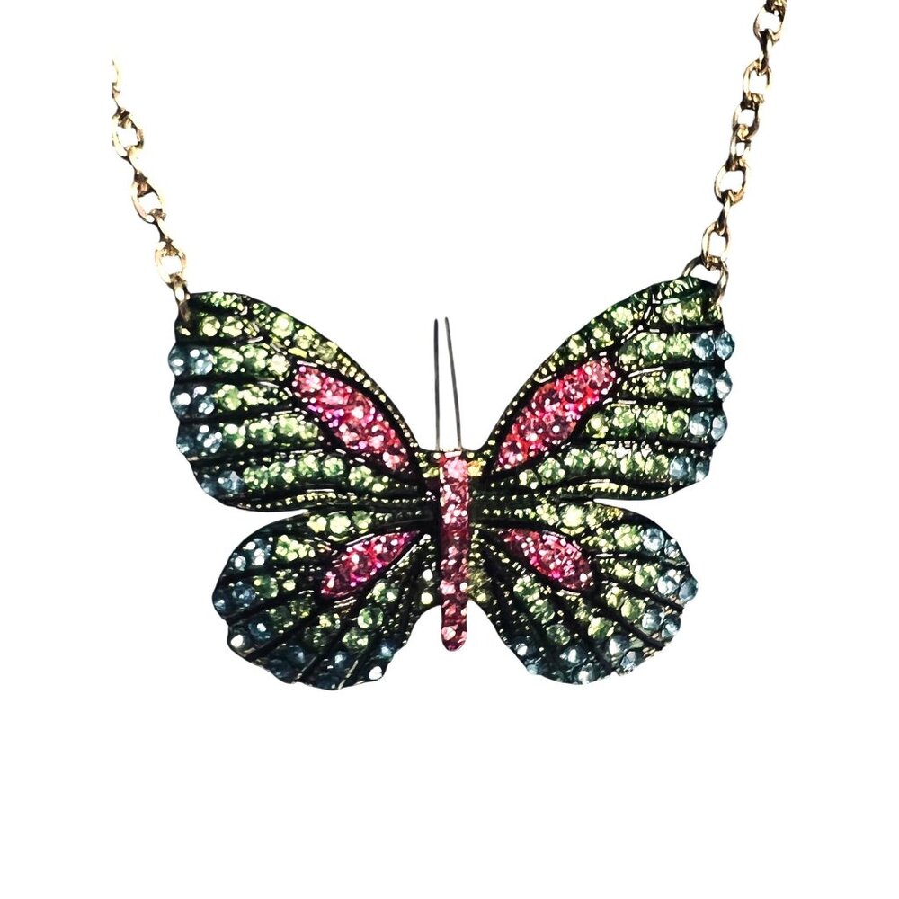 Cara NY Gold Tone Necklace With Rhinestone Butterfly Pendant (6285) - Picture 2 of 6